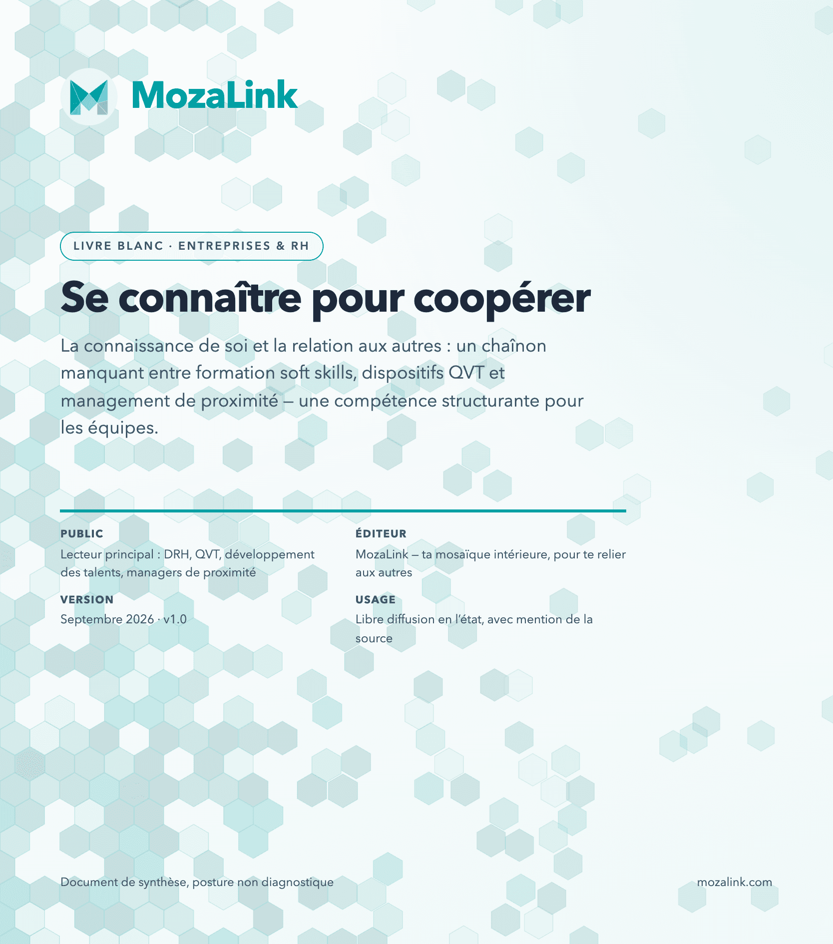Couverture du livre blanc MozaLink Se connaître pour coopérer